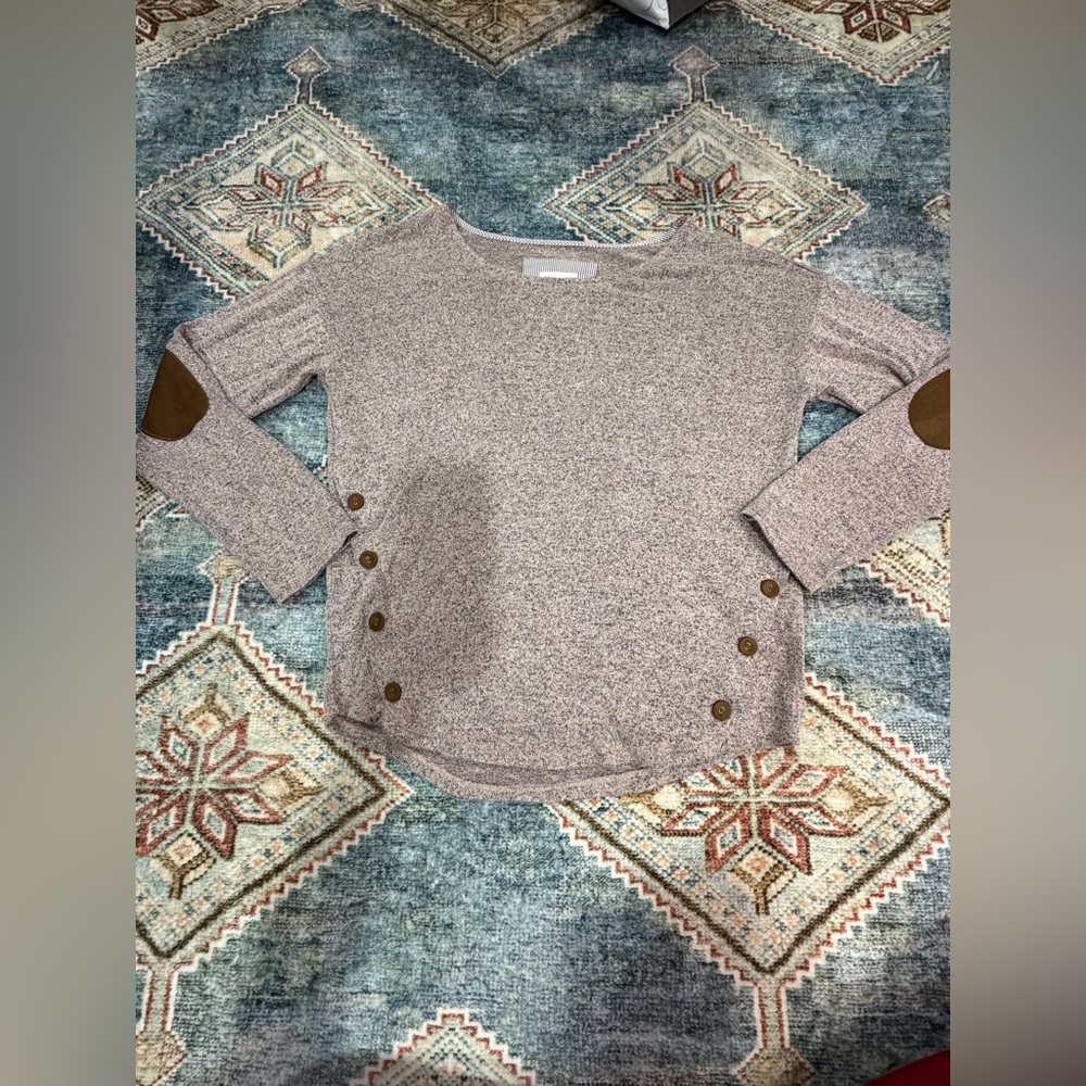 Blu Pepper Heathered Mauve Scoop Neck Sweater with Button Detail‎
